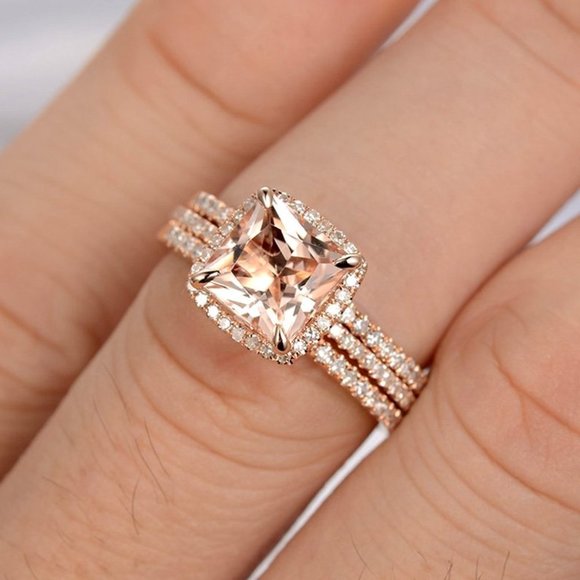 💎3pcs A Set Rose Gold Luxury CZ Champagne Stone Wedding Ring for Women,VIP332 - Picture 4 of 6